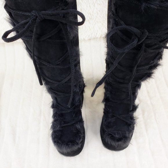 Camel 311 Black furry goth punk Platform Knee Boot - Picture 7 of 10